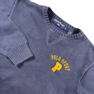 VTG Polo Sport Kids Sweater Sz M Navy Blue Cotton Pullover Preppy Old money fade
